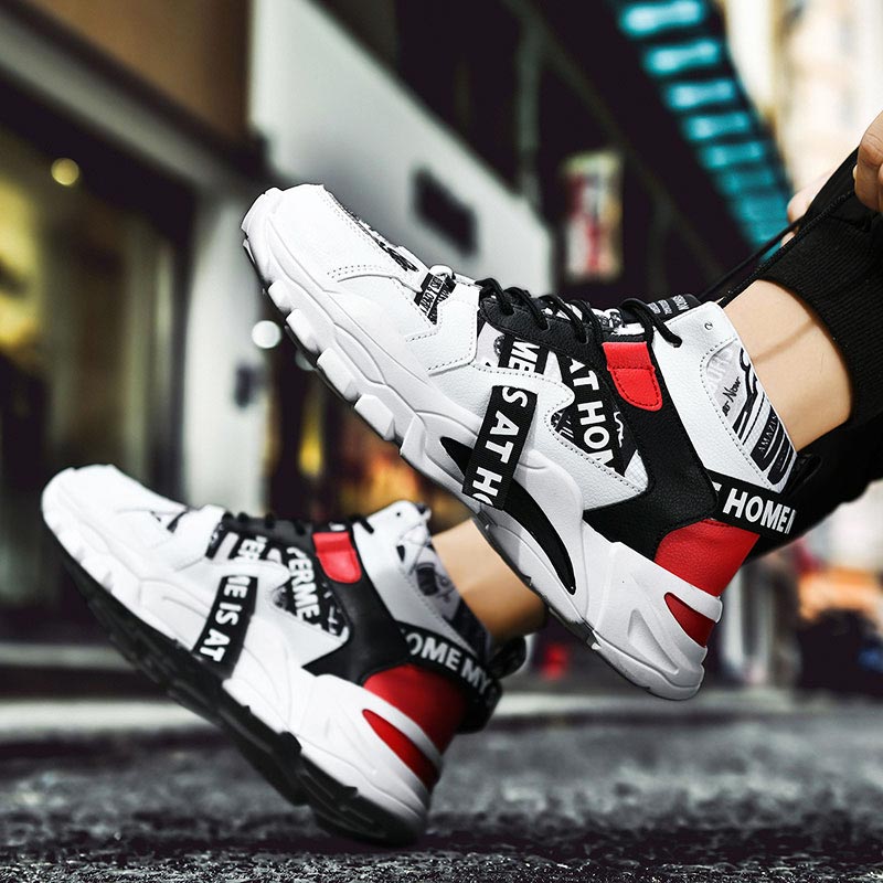 Streetwear Brand With White Flowers - 대형 사이즈 하이탑 청키 남자 스니커즈,