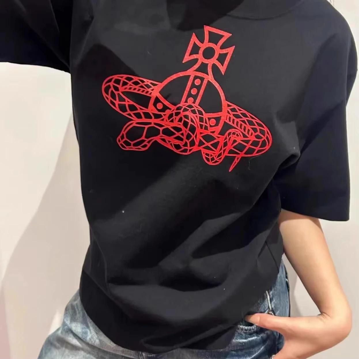 Streetwear Brand Graphics - 개성있는 스네이크 프린트 그래픽 티셔츠 캐주얼